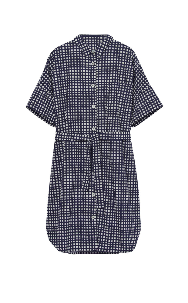 W DRESSES NI CHECKED NAVY