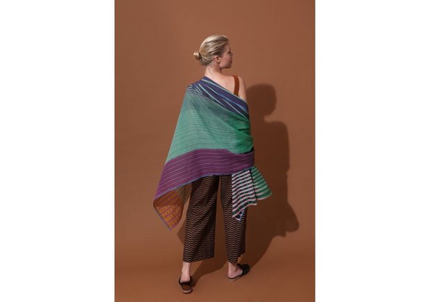 FOULARD MIXTE RECTANGLE COTON MULTICOLORE VERT, ROSE ET BLEU